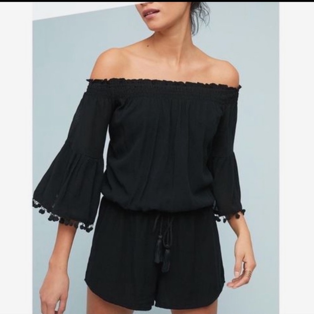 RAGA black off shoulder romper with pom pom trim size M